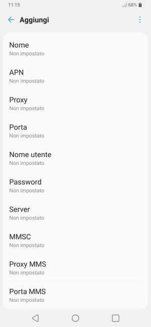 Inserisci le informazioni di Internet