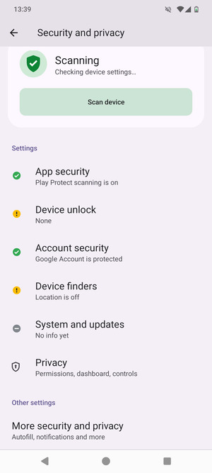 Scroll to and select More security and privacy