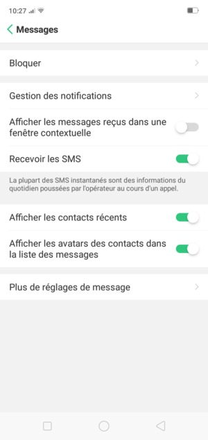 Sélectionnez Plus de réglages de messages