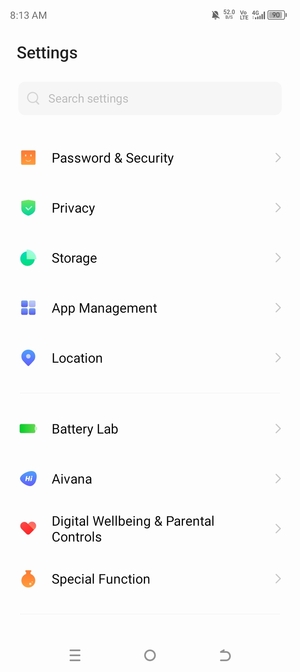 Scroll to and select Password & Security