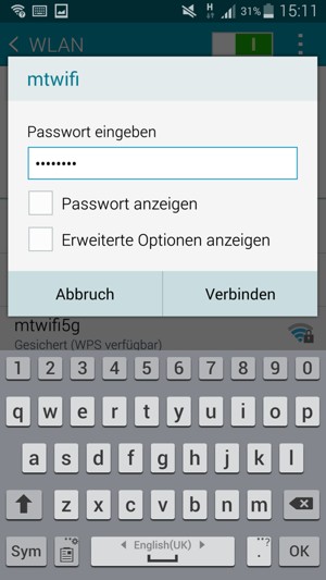 Geben Sie das WLAN-Passwort ein und wählen Sie Verbinden