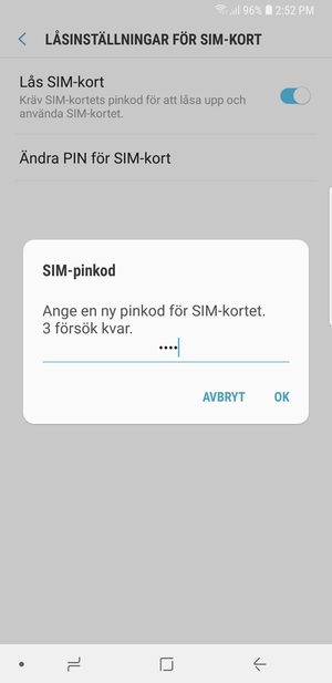 Ange din Ny PIN-kod för SIM-kort och välj OK