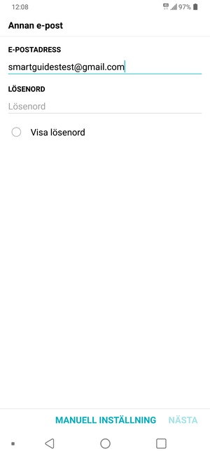 Ange din Gmail-adress och välj LÖSENORD