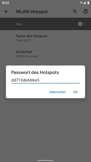 Geben Sie eine WLAN-Hotspot-Passwort mit mindestens 8 Zeichen ein und wählen Sie OK