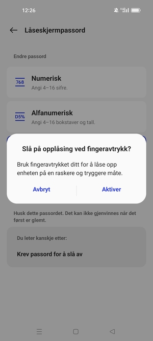 Velg ønsket alternativ