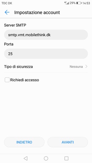 Deseleziona la casella di controllo Richiedi accesso e seleziona AVANTI