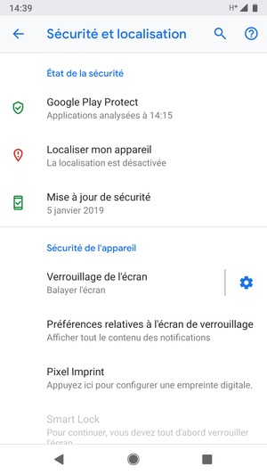 Pour activer votre écran de verrouillage, allez dans le menu Sécurité et localisation et sélectionnez Verrouillage de l'écran