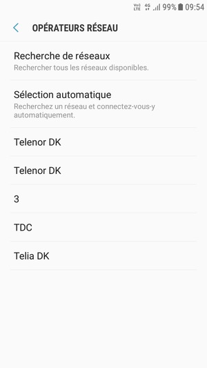 Sélectionnez un opérateur réseau dans la liste