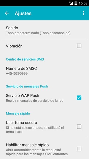 Desplácese y seleccione Número de SMSC