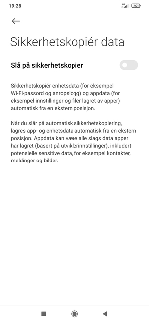 Slå på Slå på sikkerhetskopier