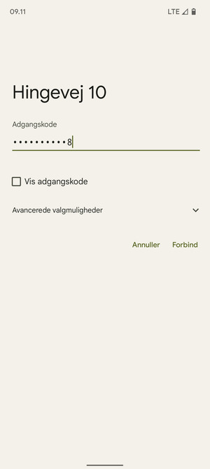 Indtast Wi-Fi adgangskoden og vælg Forbind