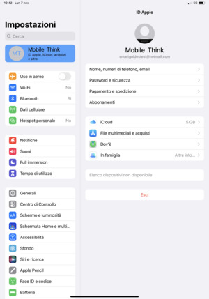 Seleziona ID Apple, iCloud, acquisti e altro e poi iCloud