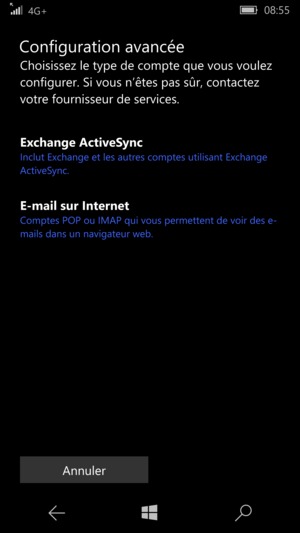 Sélectionnez E-mail sur Internet