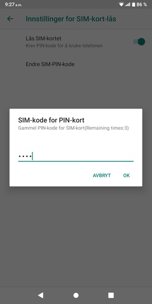 Skriv inn  Gammel PIN-kode for SIM-kort og velg OK