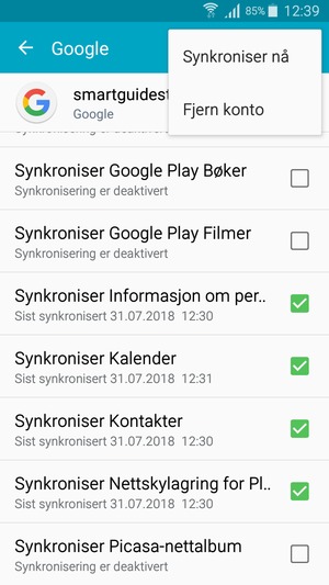 Velg Synkroniser nå