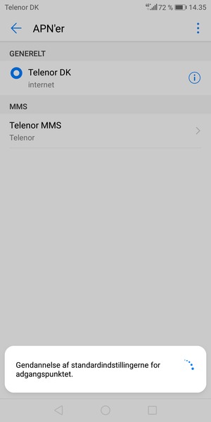 Din telefon vil nulstille til standard internet- og MMS-indstillinger