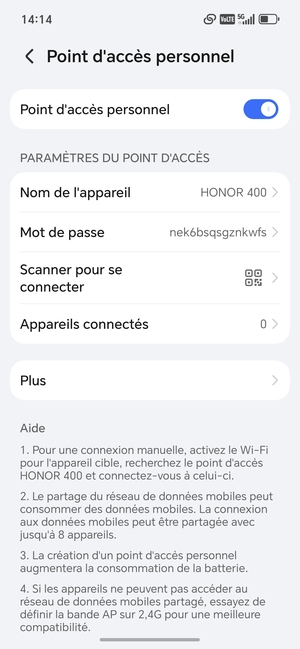 Votre téléphone est maintenant configuré pour être utilisé comme modem
