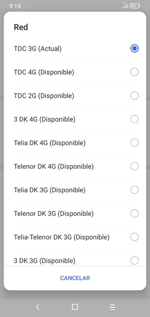 Seleccione un operador de red de la lista