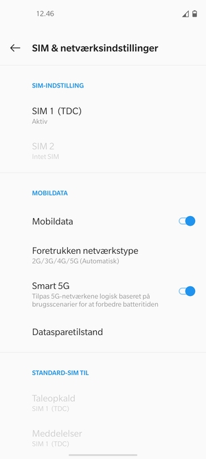 Vælg SIM 1 eller SIM 2