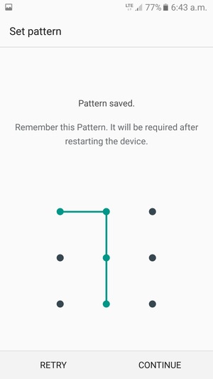 Draw an unlock pattern and select CONTINUE