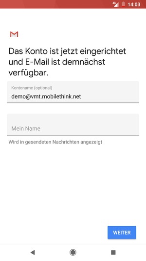 Geben Sie Ihrem Konto einen Namen und geben Sie Ihren Namen ein. Wählen Sie WEITER