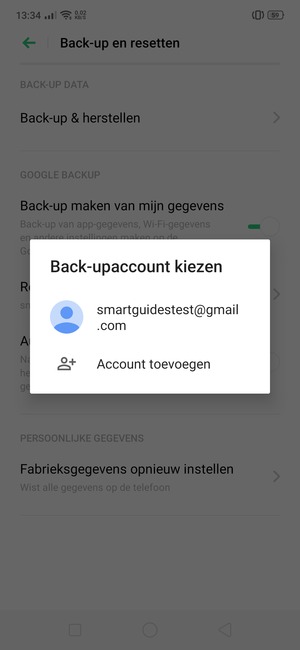 Selecteer uw back-up-account
