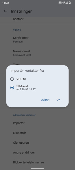 Velg SIM-kort og OK