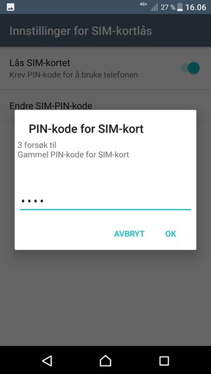 Skriv inn Gammel PIN-kode-for SIM-kort og velg OK