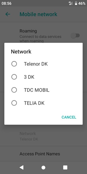 Select a network operator from the list