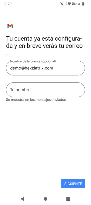 Déle a su cuenta un nombre y escriba su nombre. Seleccione SIGUIENTE