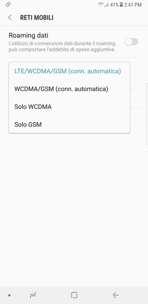 Seleziona Solo GSM per abilitare 2G