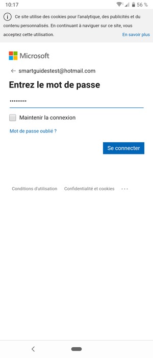 Saisissez votre mot de passe Hotmail et sélectionnez Se connecter
