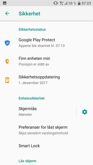 Telefonen din er nå sikret med en skjermlås