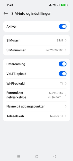 Slå Dataroaming til eller fra