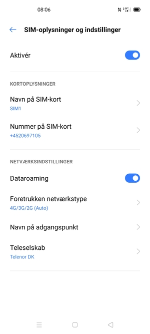Slå Dataroaming til eller fra