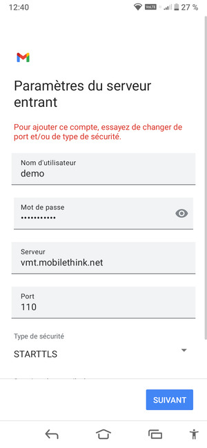 Sélectionnez Type de sécurité