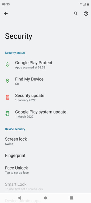 To activate your screen lock, go to the Security menu and select Screen lock