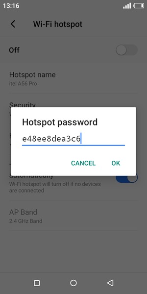 Enter a Wi-Fi hotspot password of at least 8 characters and select OK