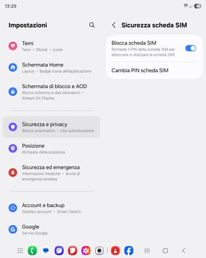 Seleziona Cambia PIN scheda SIM