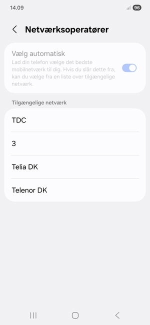 Vælg en netværksudbyder fra listen