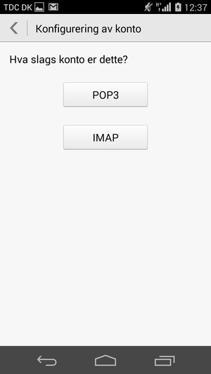 Velg POP3 eller IMAP