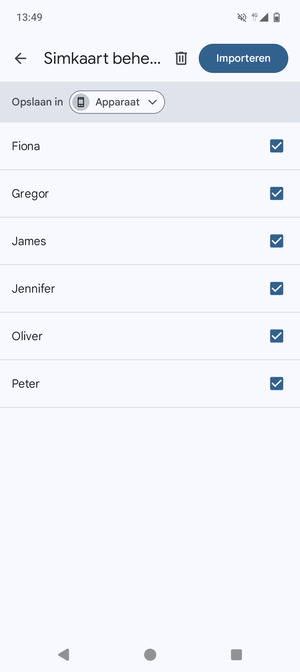 Selecteer de v knop