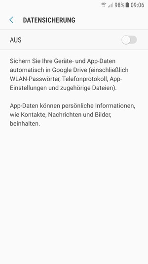 Schalten Sie Datensicherung ein