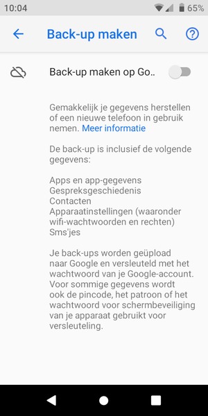 Schakel Back-up maken op Go.. in