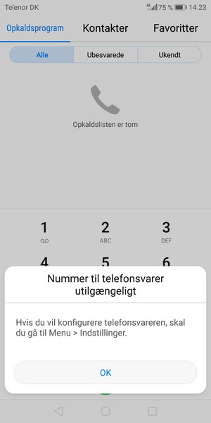 Hvis din telefonsvarer ikke er sat op, vælg OK