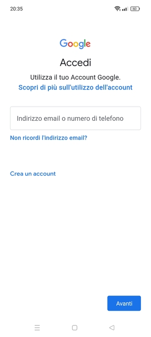 Inserisci il tuo indirizzo Gmail e seleziona Avanti