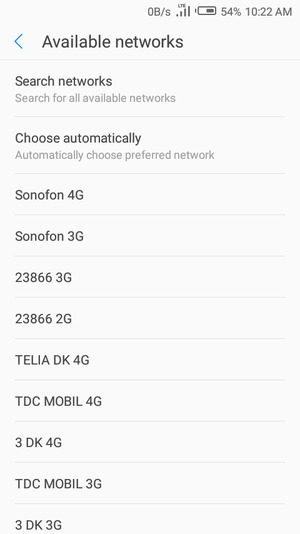 Select a network operator from the list