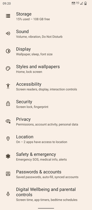 Scroll to and select Security