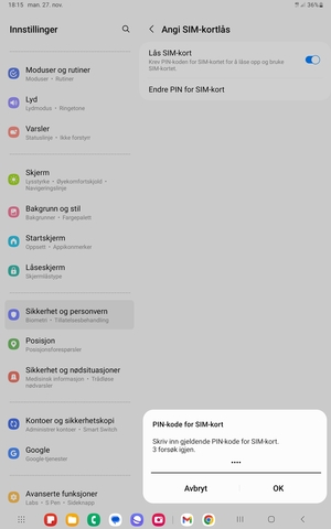 Skriv inn Gjeldende PIN-kode for SIM-kort og velg OK