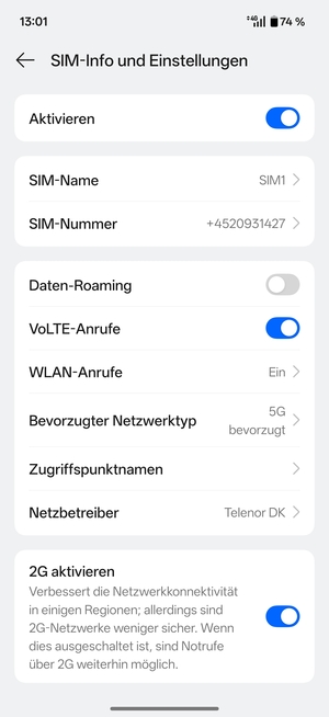 Wählen Sie Bevorzugter Netzwerktyp